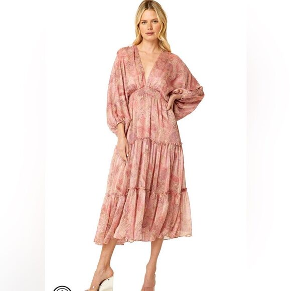 NWT Misa Los Angeles Stefanya dress chiffon maxi bat wing sleeve light airy S-L - Picture 1 of 16